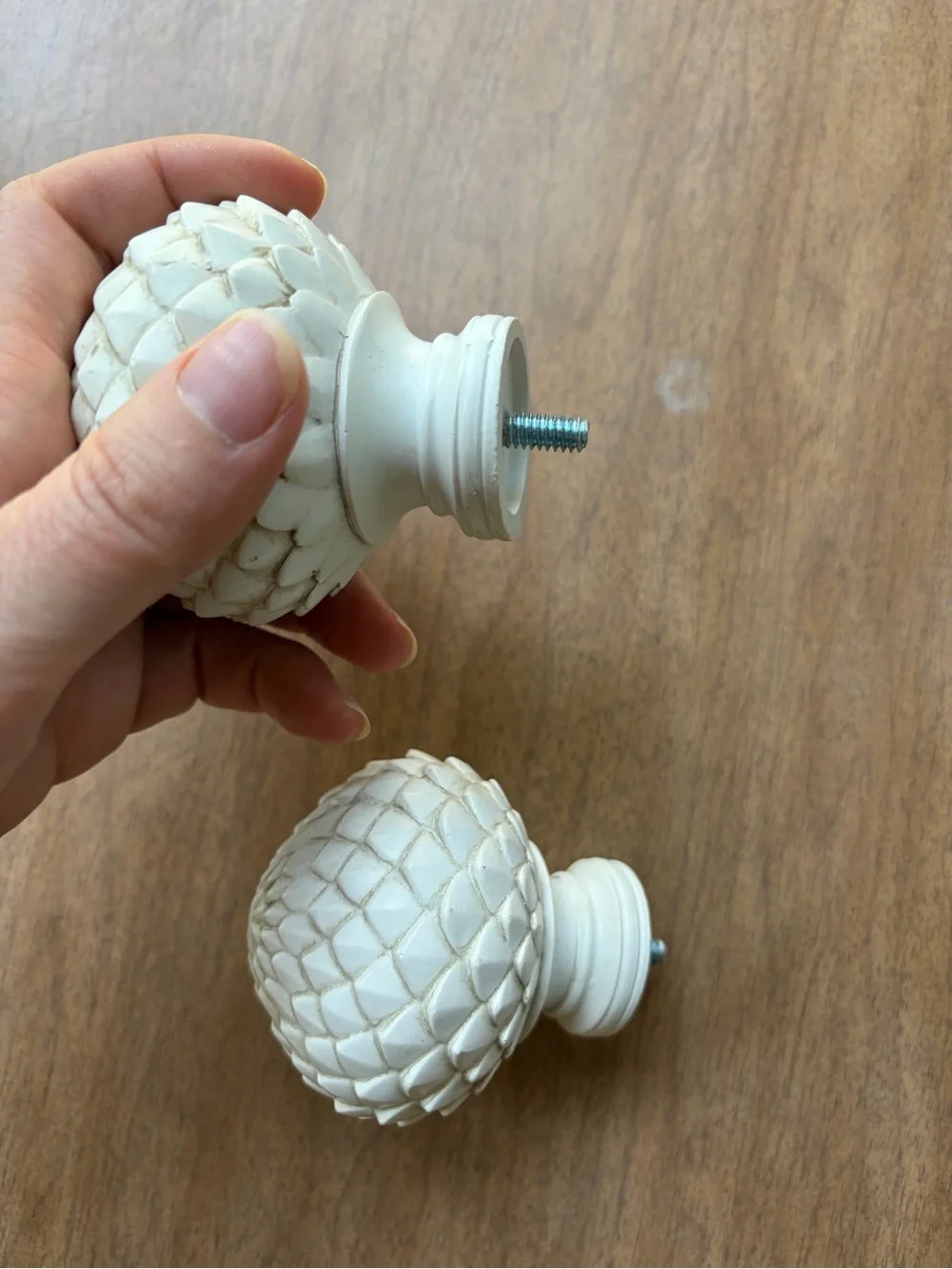 Decorative Carved White Finial Set - Pinecone/Artichoke Style